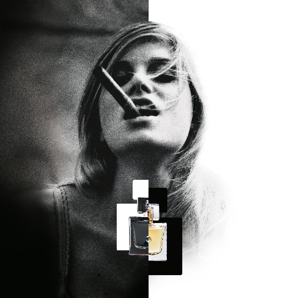parfum J'OSE EISENBERG sur une photo de femme avec un cigare 
